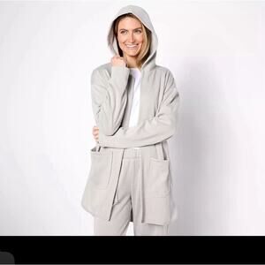 NWT Berkshire Homewear Jersey Plush Hooded Cardigan Grey Size 2X Cozy Loungewear